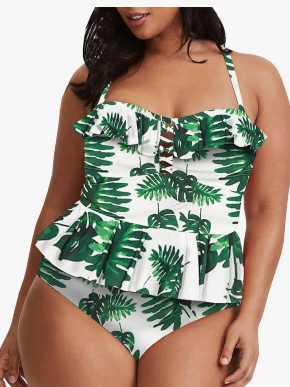 Women's Leaf Print Retro Two Piece Tankini XXL
